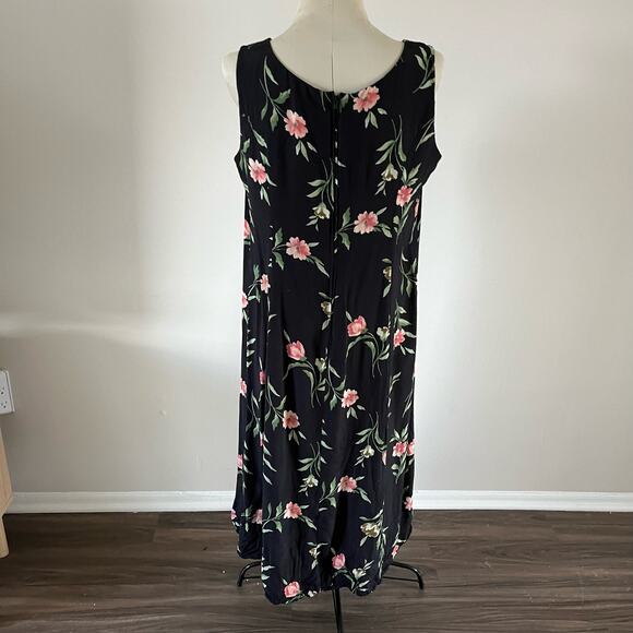 Vtg Y2K 2000s Cimmaron Plus Black Dark Floral Maxi Dress Wmns Sz 16 Cottagecore - Picture 4 of 11